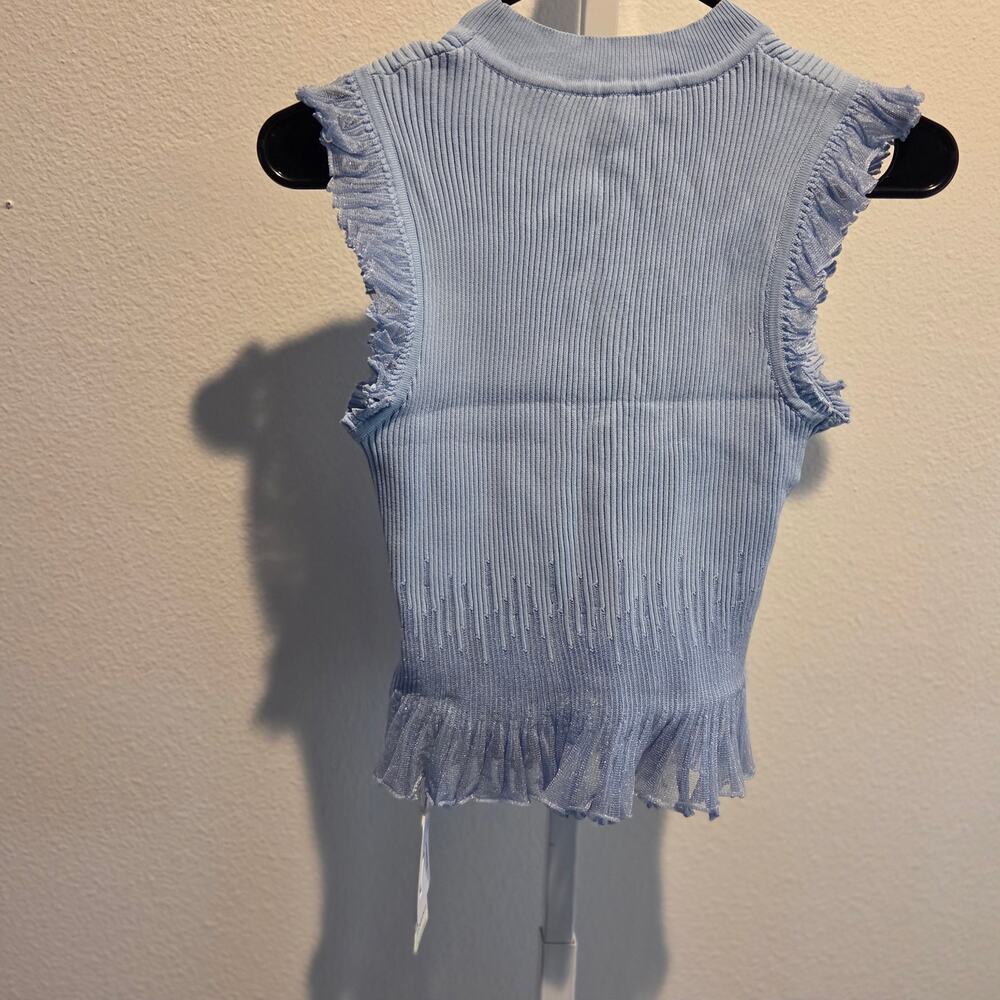 NWT Commense Ribbed Knit Ruffle Top Sz M - Picture 2 of 5